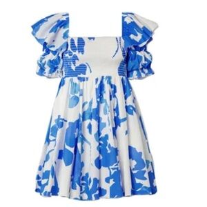 Caroline Constas Blue and White Floral mini Dress size S